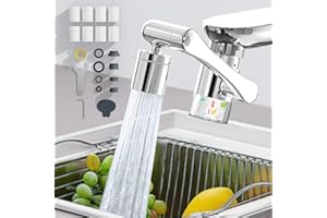 TOPVELO 1440° Rotating Faucet Extender Aerator with Visibility Water Filter and Eight Filter Elements Replacement, Universal Foldable Splash Filter Faucet with Two Water Outlet Modes