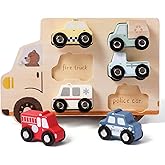 Wooden Cars Vehicle Set for Toddlers 1-3 Cars Toy for Toddlers Montessori Toys for 1+ Year Old Educational 1st Birthday Gifts