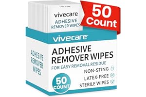 VIVE CARE ViveCare Medical Adhesive Remover Wipes for Skin (50 Pack) - No Sting Adhesive Remover Pads - Ostomy & Stoma Adhesive Removal Wipes & Cleaner - Adhesive Barrier