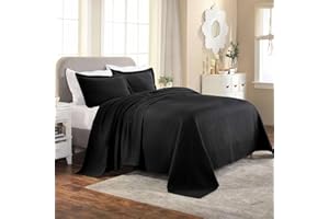 Superior 100% Cotton Basket Weave Bedspread with Shams, All-Season Premium Cotton Matelasse Jacquard Bedding, Quilted-Look Geometric Basket, King, Black