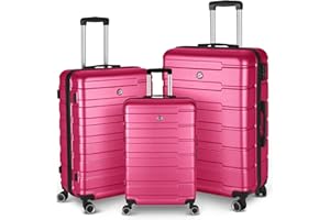 LUMINATERY Suitcase 3 Piece Luggage Set Spinner Carry on Luggage with TSA Lock（Rose Red）