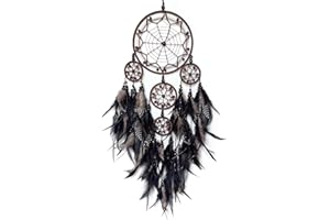 SOYUZU Large Dream Catcher Wall Decor Black Dream Catchers with Wooden Bead Handmade Feather Dreamcatcher Wall Hanging Orname