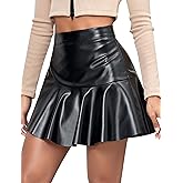 FEOYA Women's Faux Suede Split High Waist Mini Skirt Leather Skirt for Winter Fall Spring