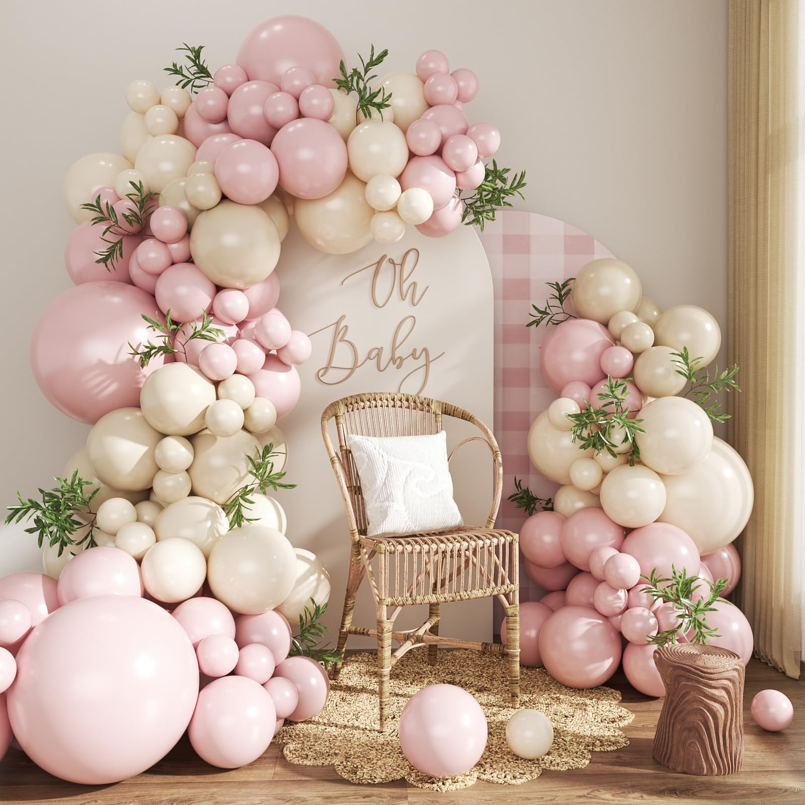 Photo 1 of Dusty Pink Balloon Arch Garland Kit 124Pcs Boho Blush Neutral Pink White Sand White Balloons Different Size for Girls Baby Shower Birthday Wedding Gender Reveal Party Decorations