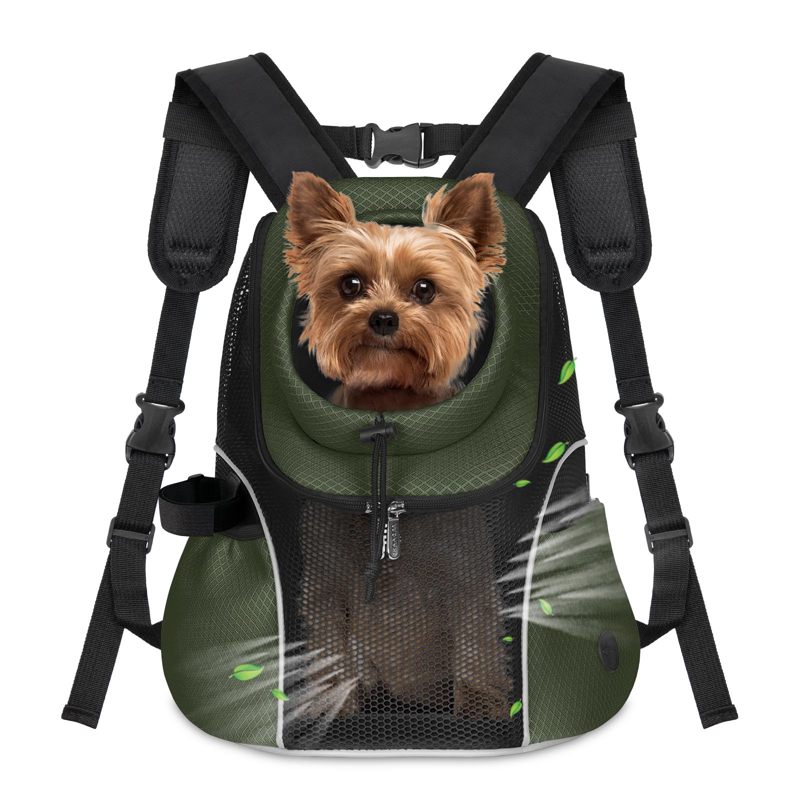 Photo 1 of WOYYHO Pet Dog Carrier Backpack Small Dog Front Backpack Ventilated Mesh Dog Travel Back Pack with Safety Belt for Travel Hiking Cycling Outdoor Adventures (Size M: 5-9 lbs, Army Green)