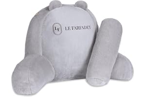LEFARFADET Backrest Pillow for Sitting in Bed Adult, Back Pillow for Bed Sitting Up, Reading Pillow for Kids/Teens with Arms Back Support, Husband Pillow with Washable Cover Lounging/Resting/Watching/TV, Grey
