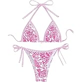 BYFINECANY Women's Floral Printed Bathing Suit Halter Paisley Summer Swimsuit Bikinis Set