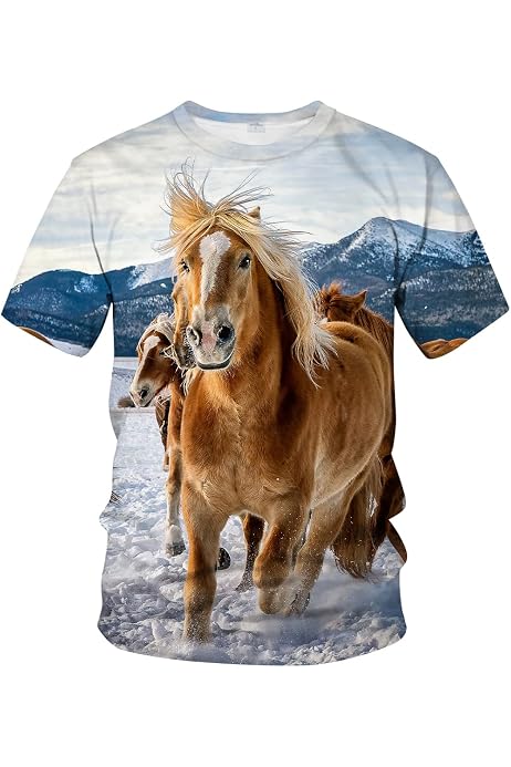 LAOLIUSN Men's Horse Graphic T-Shirt - Realistic Animal Print Short Sleeve Tee