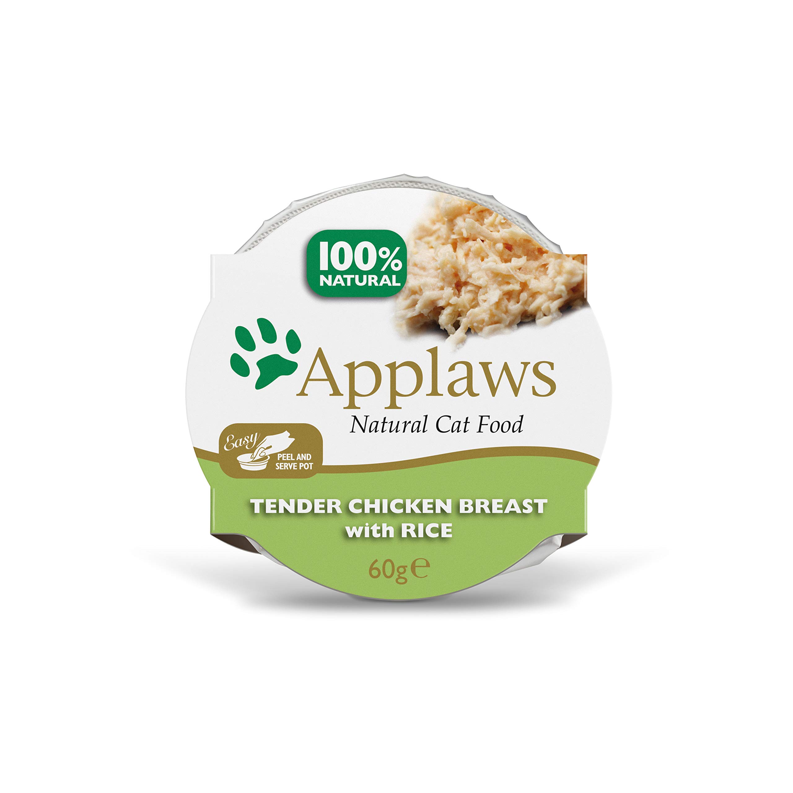 Applaws 100% Natural Wet Cat Food, Chicken Breast with Rice in Broth 60 g Pot (Pack of 10)