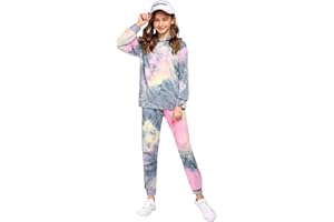 Arshiner Girl's 2 Piece Tie-dye Pullover Hooded Sweatshirt Set Loungewear Sweatpants