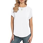 Women's Tops Casual Short Sleeve Round Neck T-Shirts Petal Sleeve Loose Tunic Blouse Tops