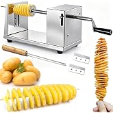 Potato Spiral Cutter, Manual Tornado Potato Spiral Cutter Stainless Steel Curly Fry Cutter Twisted Potato Slicer with Skewers Kitchen Tool for Potatoes, Cucumber, Carrot, BBQ