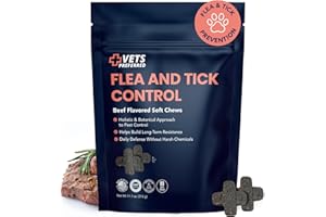 Vets Preferred Flea and Tick Prevention for Dogs Chewable - Daily Defense Without Harsh Chemicals - Immune Support & Antioxidant Protection - Beef Flavored - 90 Soft Chews