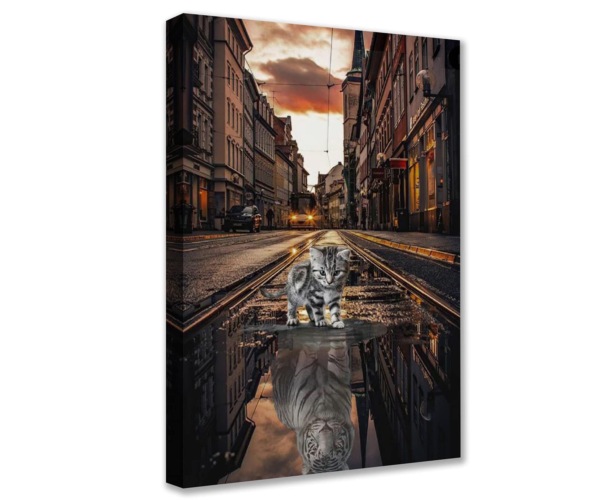 1 Piece Wall Art Canvas Mindset is Everything Inspirational Cat Picture Modern Animal Painting Home Decor Office Wall Art Poster Quotations Framed Prints Ready to Hang 36''W x 24''H