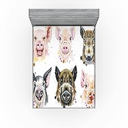 Ambesonne Farm Animal Fitted Sheet Set, Boar Piglet