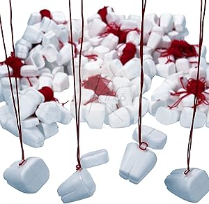 Kicko Plastic Tooth Saver Necklace - 144 Pack Tooth-Shaped Containers with Red String for School Events, Dentist Prizes, Dental Offices, Teacher Supplies, Party Favors