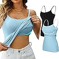 V FOR CITY Women's Shelf Bra Camisole Tops Adjustable Spaghetti Strap Cami Tank Cotton Undershirts 2 Pack