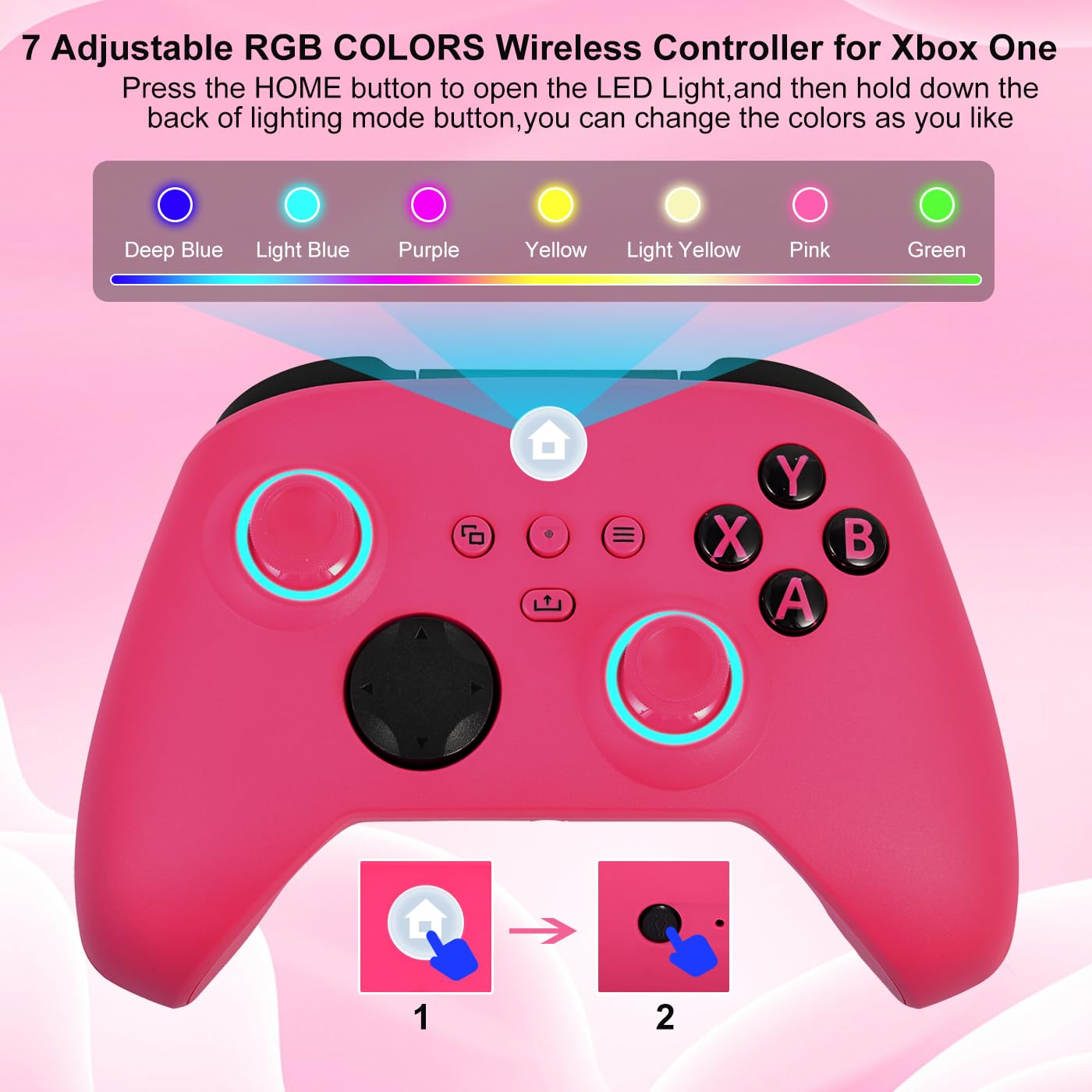 Xbox One Controller, RGB LED Light 2.4GHz Wireless Controller Compatible with Xbox One X/S Xbox Series X/S with 3.5mm Audio Headphone Jack & 800mAh Rechargeable Built-in Battery, Deep Pink