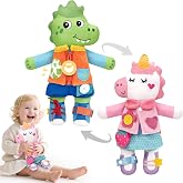 hahaland 2-in-1 Montessori Busy Doll, Learn to Dress Toy for 1-3 Years | Reversible Unicorn &amp; Dinosaur Plush with 15+ Zippers, Buckles, Buttons, Snaps Laces for Dressing Practice Birthday Gifts