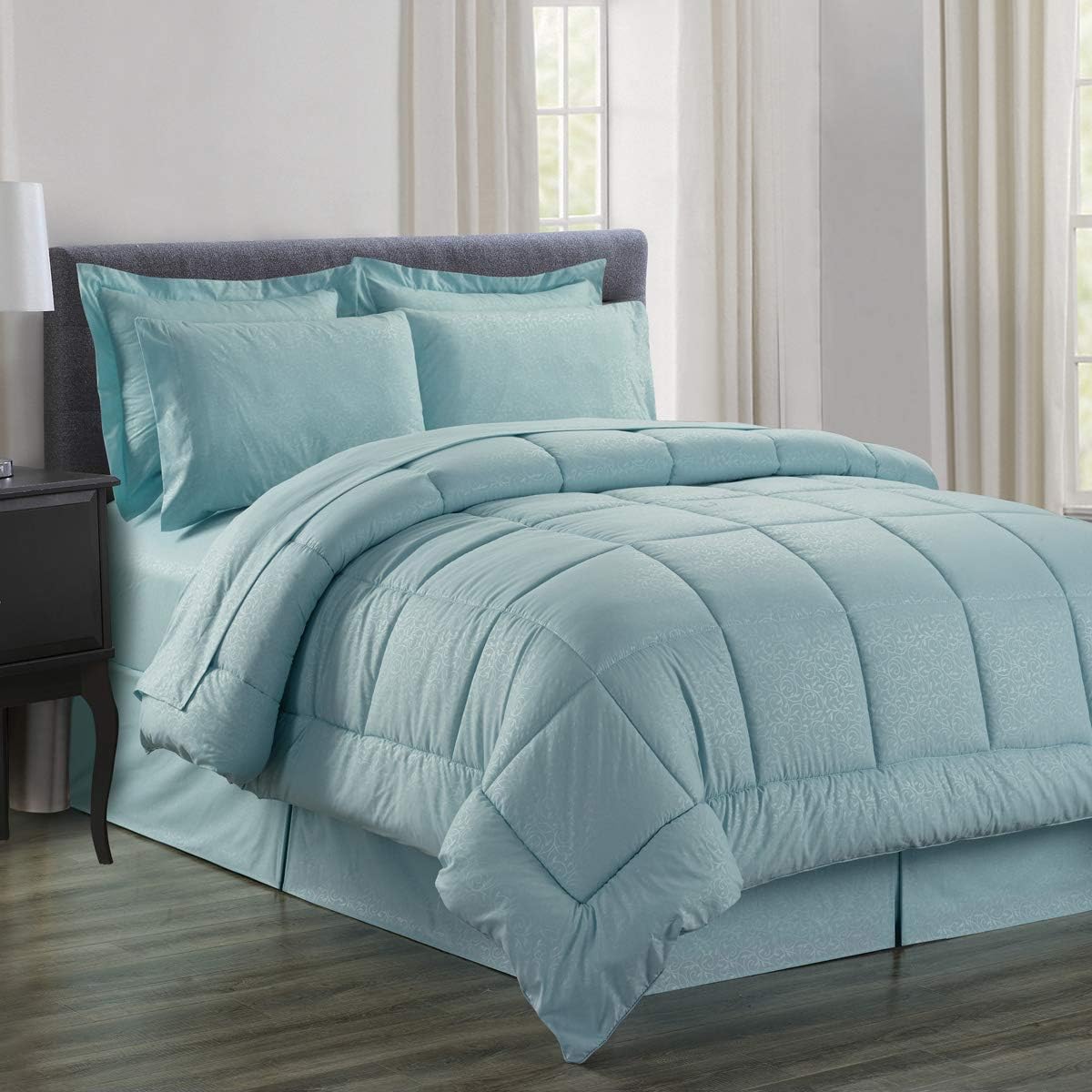 Sweet Home Collection 8 Piece Bed in A Bag Stripe Sheets, 2 Pillowcases, 2 Shams Down Alternative All Season Warmth, Queen, Dobby Gray: Home & Kitchen