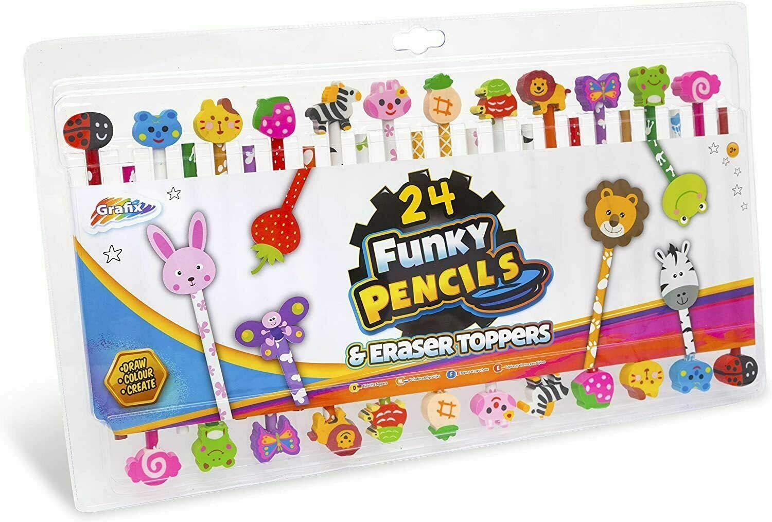 24 Funky Pencils and Eraser Toppers