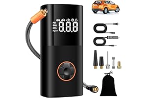 MEUCI Tire Inflator Portable Air Compressor - DC/AC Air Pump for Car Tires, 150 PSI Electric Auto Tire Pump with LED Light and Digital Pressure Gauge for Motorcycle, Bike, Ball, Car Accessories