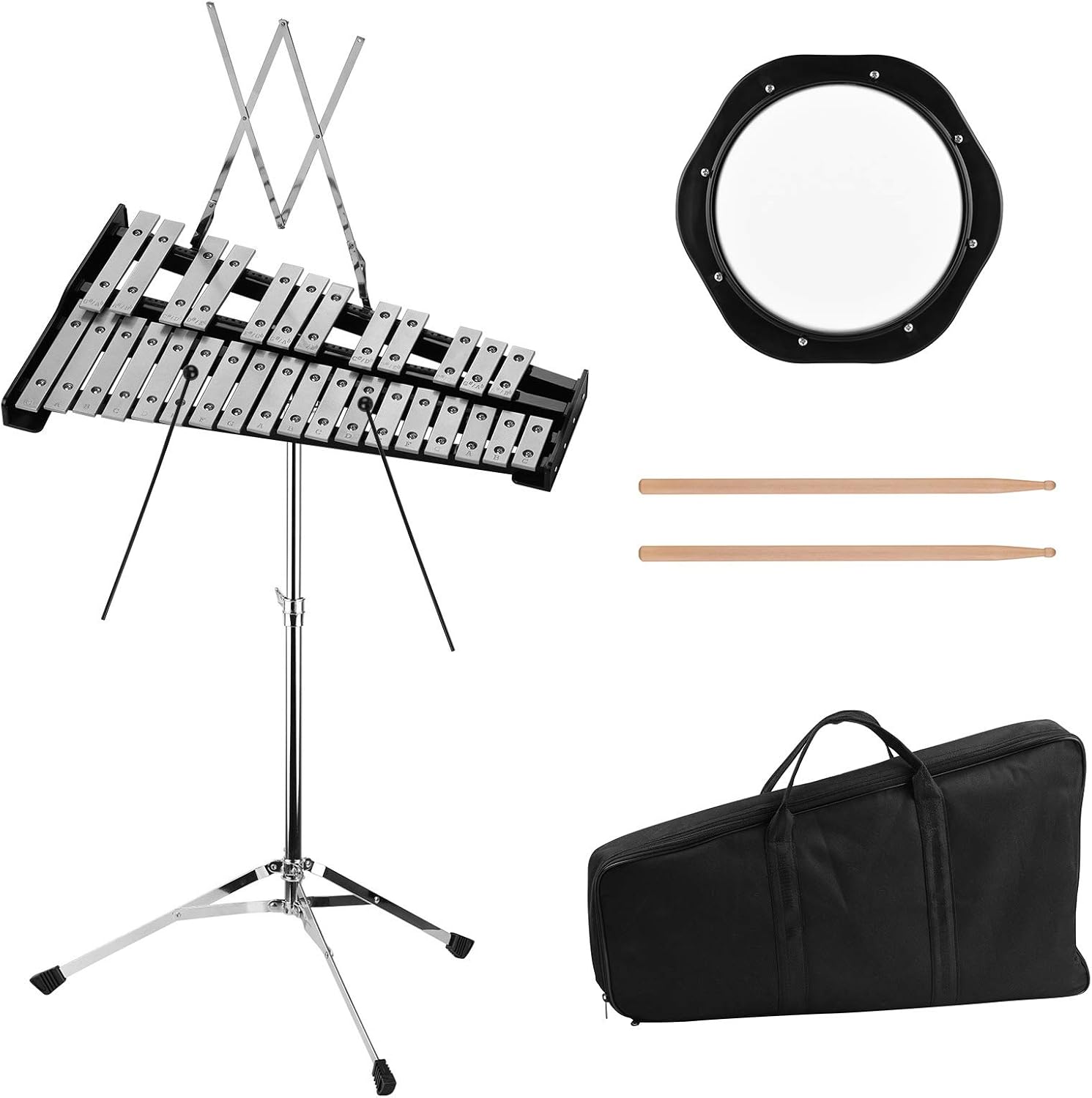 Leeofty Glockenspiel Bell Kit incluye 30 notas Glockenspiel 8 pulgadas Pad de práctica