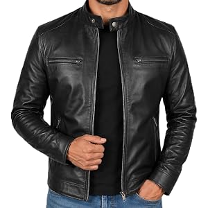 Pellicor Men's Genuine Sheepskin Leather Jacket, Slim Fit Cafe Racer Style Motorcycle Jacket, Classic Biker Jacket Men