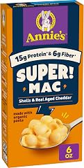 Annie's Super! Mac Shells and Real Aged Cheddar Mac & Cheese, 6 oz | 15g Protein and 6g Fiber Per Serving, Organic Wheat and 