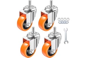 AOCHENLY Stem Casters Heavy Duty Swivel Threaded Stem Caster Wheels with American Size 1/2''-13x1'' Thread Dual Locking Wheel with Brakes Pack of 4 (4 inch, No Brake)