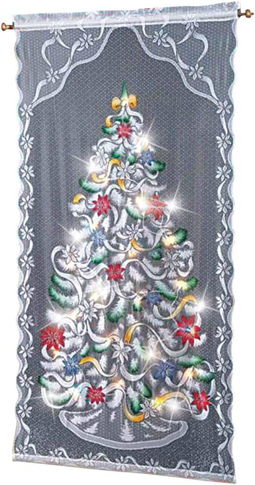 Amazon Com Etc Lighted Christmas Tree Curtain Panel White Multi
