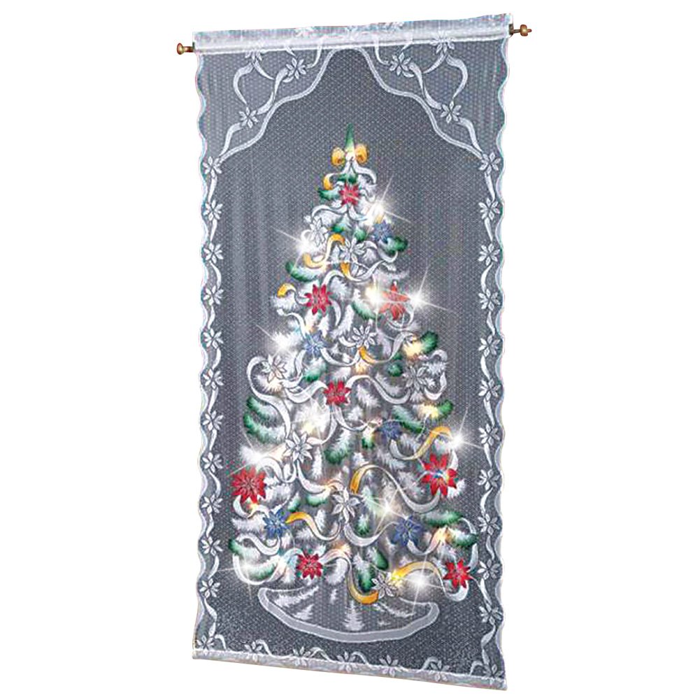 Etc Lighted Christmas Tree Curtain Panel White Multi 40 W X 84