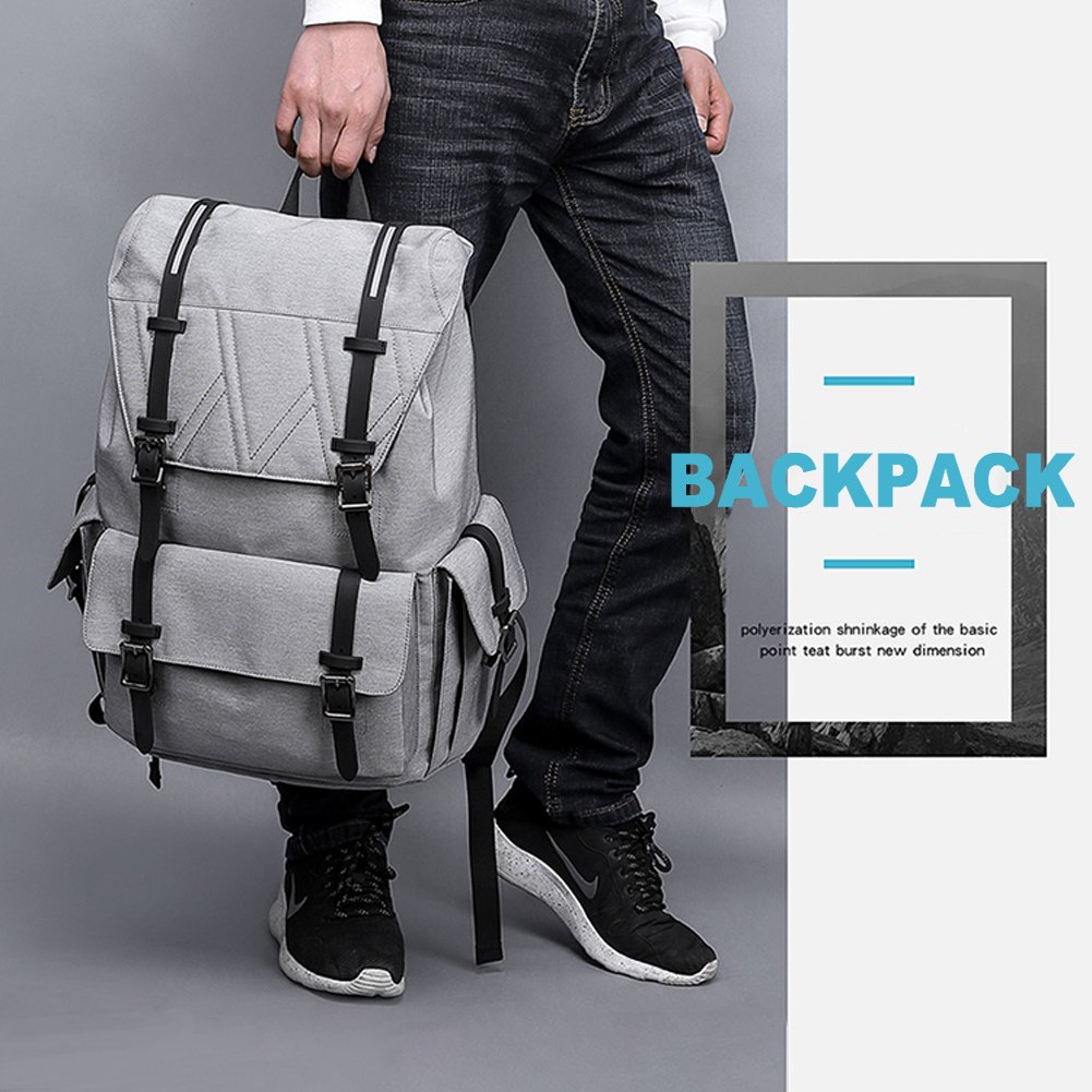 Vintage Mochila Mujer Bolsos Mochila Hombre Antirrobo Mochila Portatil 15,6 Pulgadas Trabajo Impermeable Camping Deportiva Casual College Daypack, Gris