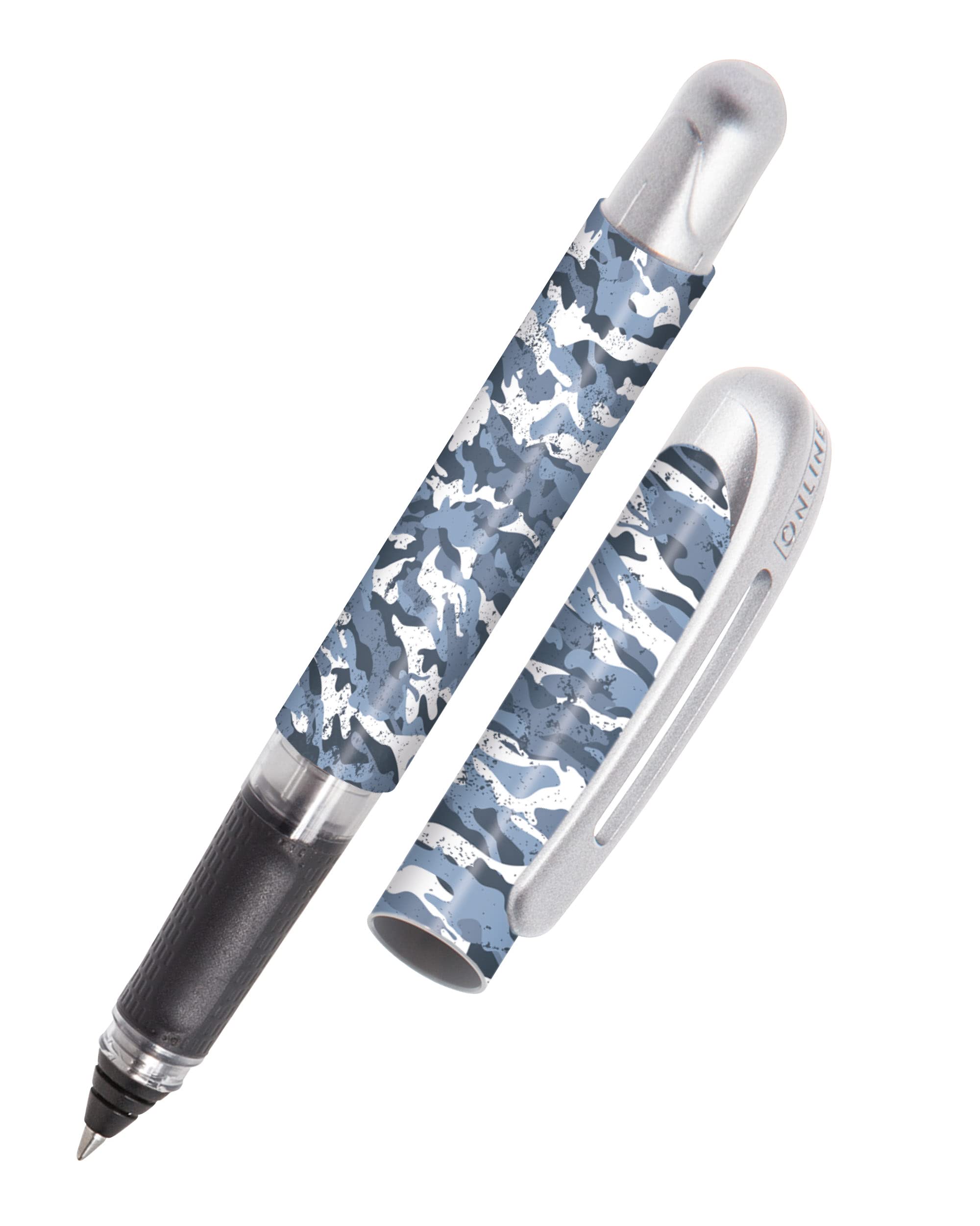 ONLINE ergonomic rollerball pen Camouflage for school & college soft grip part for left- and right-handed for standard ink cartridges, refillable pens for beginners, pupils, students