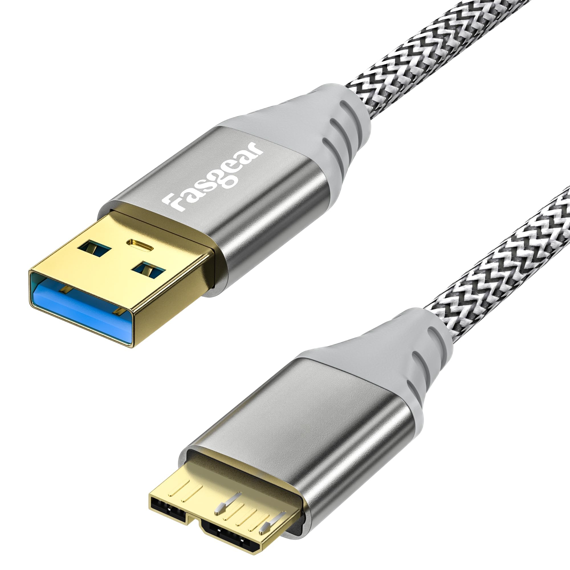 Fasgear USB 3.0 to Micro B Cable - Nylon Braided 5Gbps Charging and Syncing for Galaxy Note 3, Hard Drive, Mobile Hard Disk (1.6ft, Gray) โ image 1