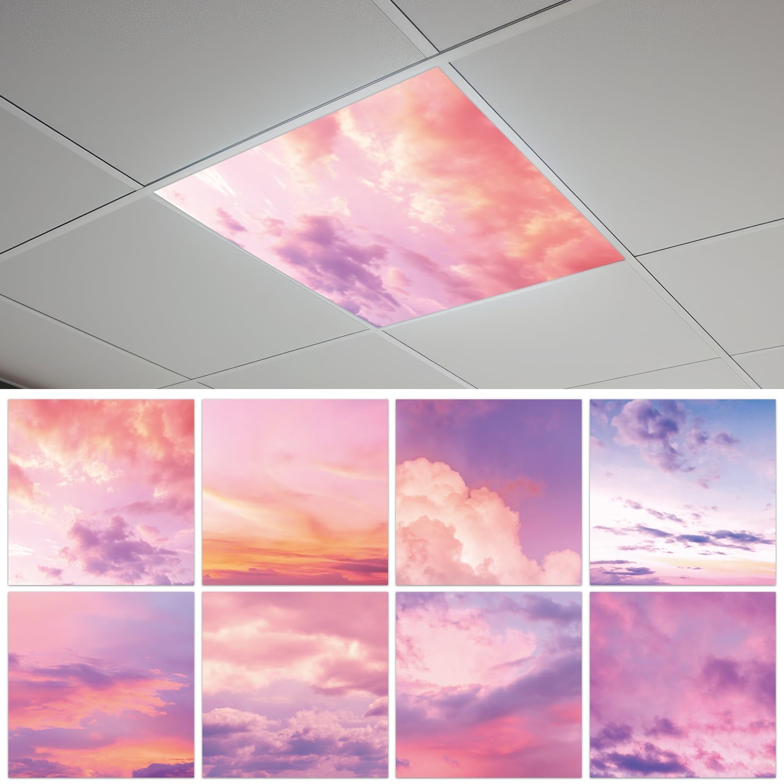Photo 1 of 8 Pcs Fluorescent Light Covers with 64 Magnets Decorative for Classroom Ceiling Light 2 x 2 Feet Magnetic Light Covers Filter Easy Install for Office Hospitals & Home Drop Ceiling Supplies ?Sunset?