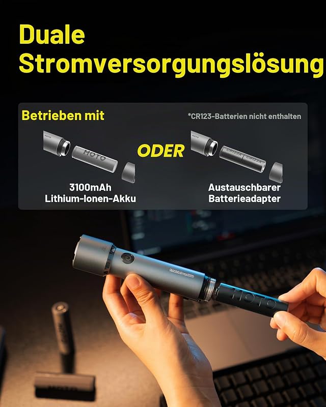 Taktische Taschenlampe LED Aufladbar mit Strobe-Modus, USB C