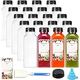 SUPERLELE 20pcs 12oz Plastic Juice Bottles with Caps, Reusable Juicing Bottles, Clear Drink Containers with Lids for Juicing, Smoothie and Other Beverages