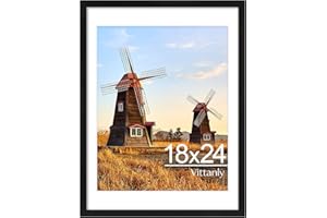 Vittanly 18x24 Picture Frame with Plexiglass - Large Black Poster Frame for Wall Display - Includes 16x20 Mat, Made of Durable PVC Design - 1 Pack
