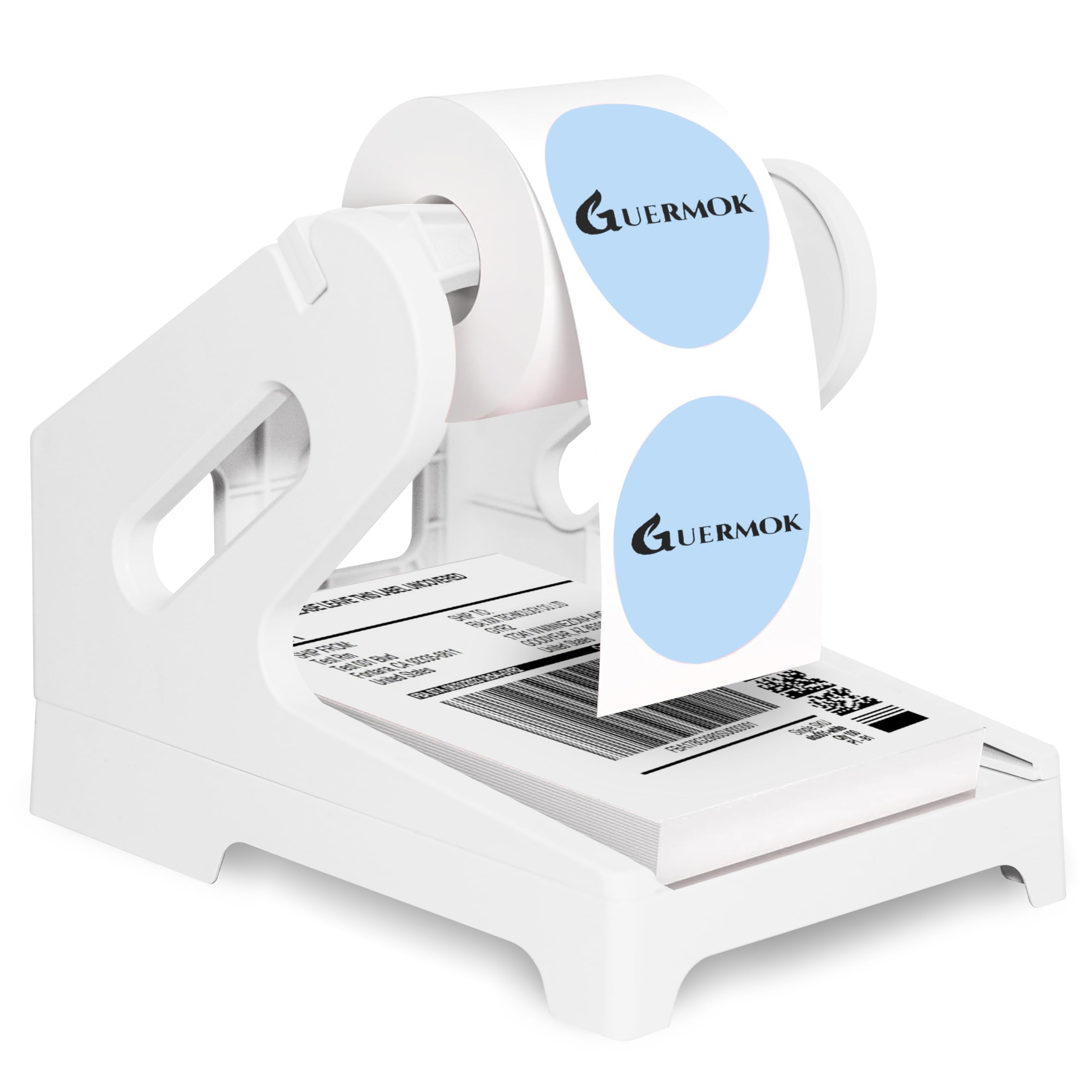 Guermok Thermal Shipping Label Holder for Rolls & Fan-Fold, Fragile Stickers for Shipping, Label Stand Desktop Printer Holder-Home Office Accessory- Sticker Dispenser for Holographic Vinyl