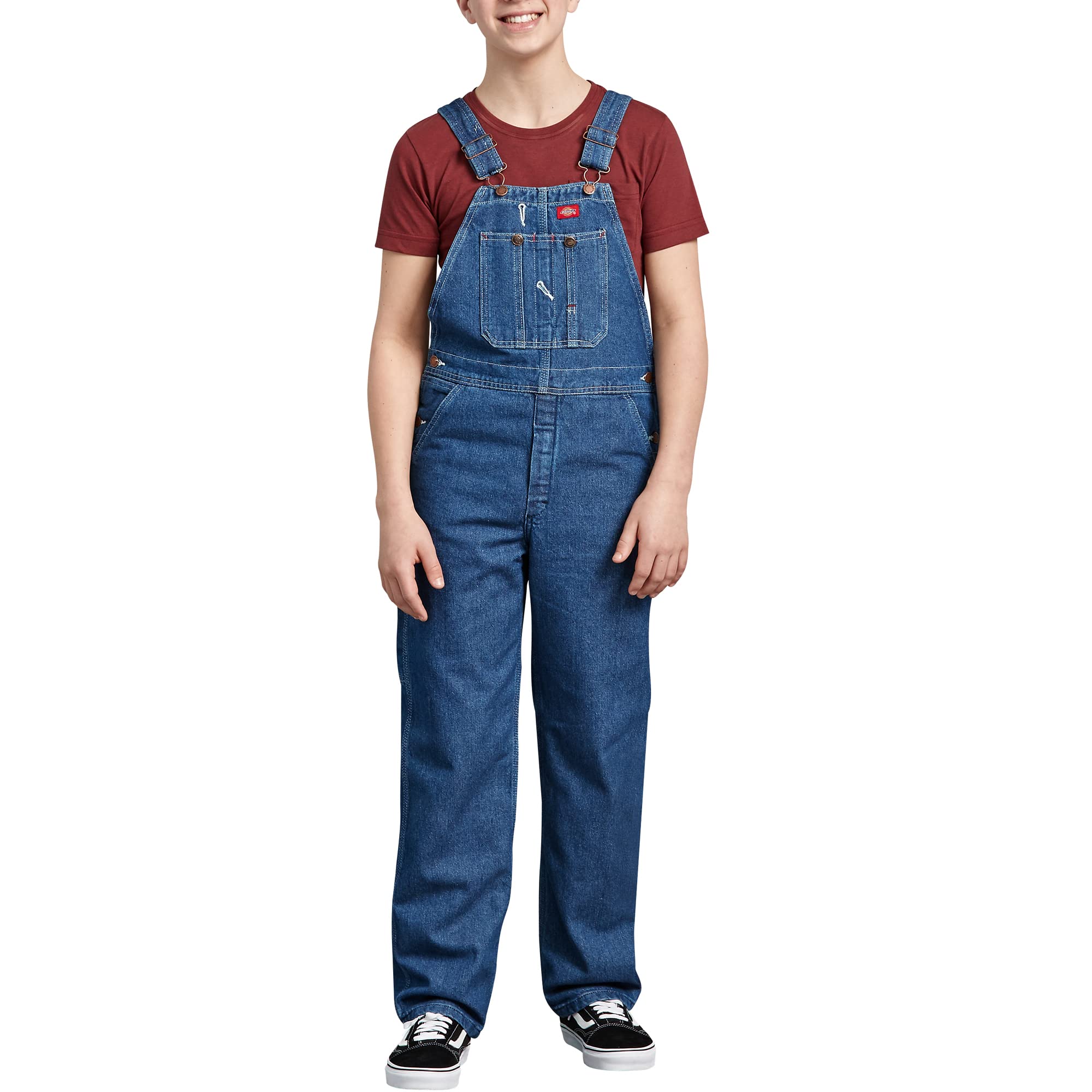 Dickies Kids' Denim Bib Overalls, 8-20, STONEWASHED INDIGO BLUE, M RG Image