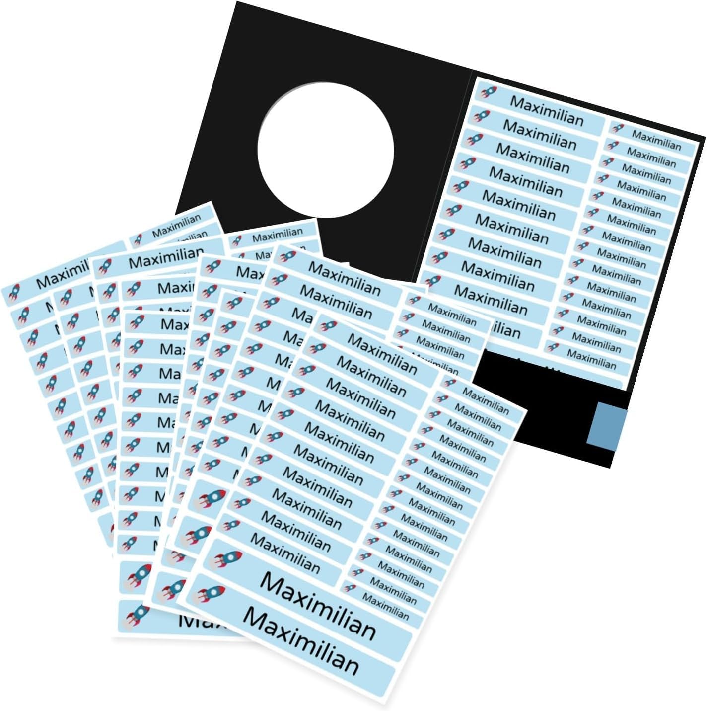 260 Stück personalisierte Namensaufkleber Set-Bögen Mini/Mittel/Groß - Spülmaschine geeignet/Wasserfest/Kratzfest für Innen und Außen (Blau, Set 260 Stück, Malik Demir-Auto) 9