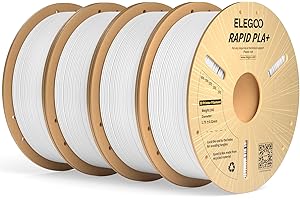 ELEGOO Rapid PLA Plus Filament 1.75mm White 4KG, PLA+ 3D Printer Filament Max 600 mm/s High Speed Printing, Toughness, Highly