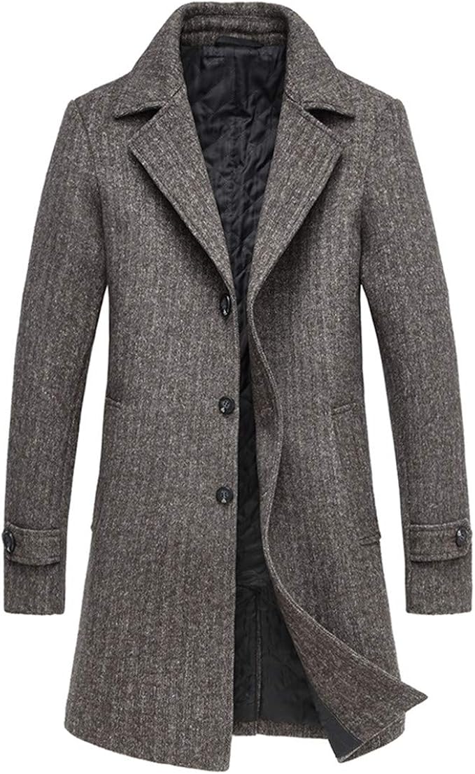 Man&Jenensy Men's Woolen Long Jacket Winter Warm Thick Scarf Wool Coat