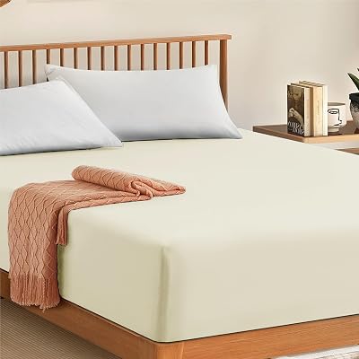 My Home Store Fitted Sheet 300TC Cotton Cream 30 cm Pocket Egyptian