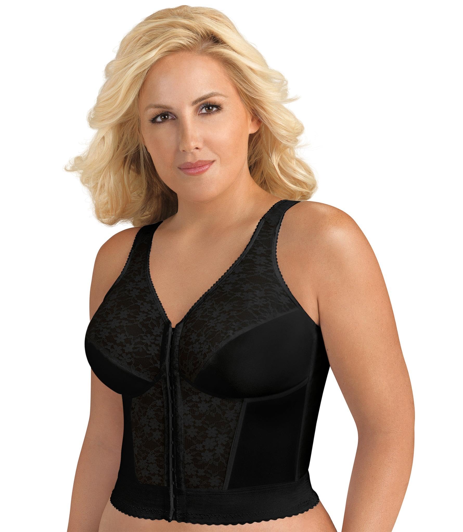 Exquisite Form 5107565 Fully Slimming Wireless Back & Posture Support Longline Bra with Front Closure & Lace