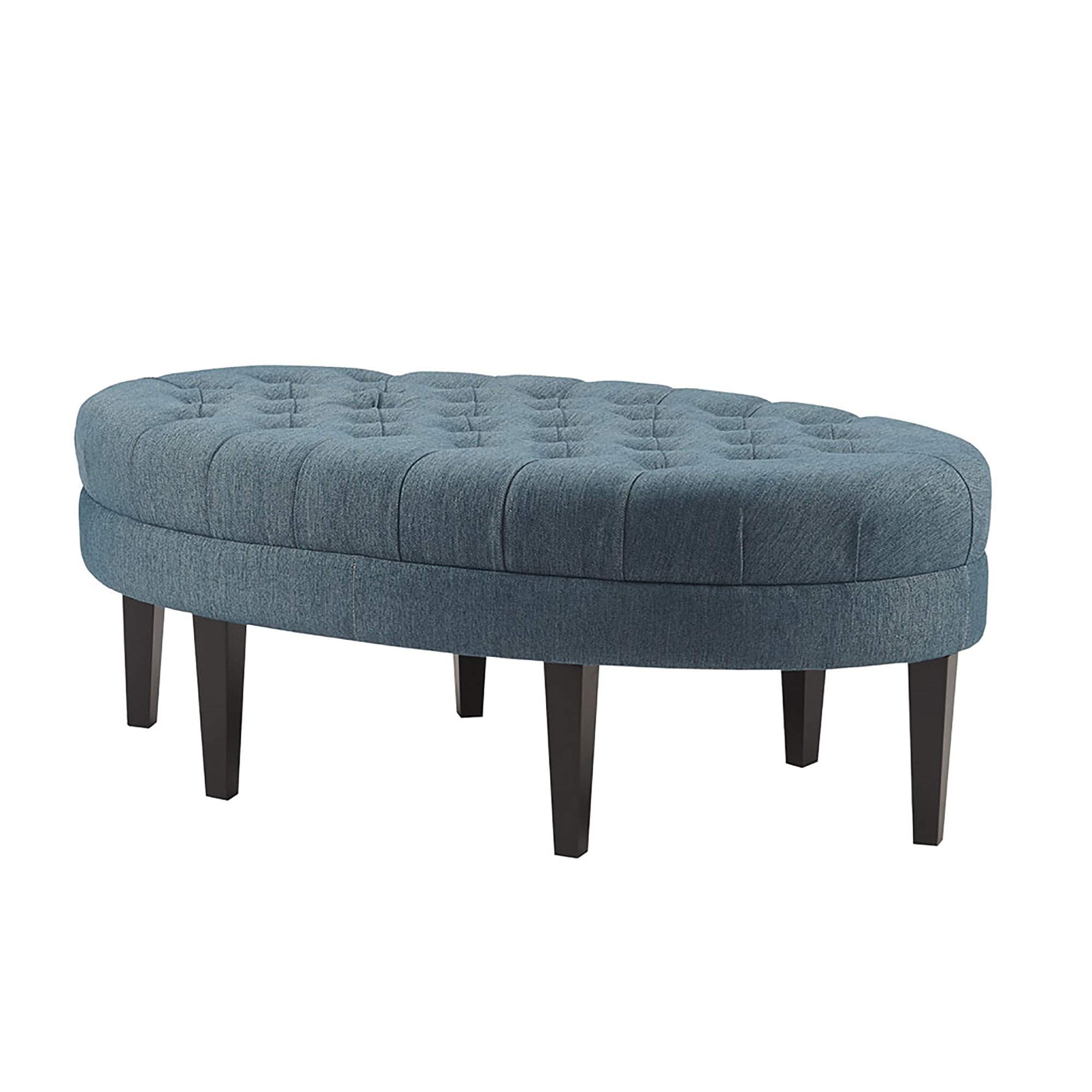 Madison Park Martin Cocktail Ottoman Oval Surfboard Tufted Upholstered Coffee Table For Living Room Modern All Foam Thick Padded Solid Wood Legs Large Bench Bedroom Lounger Blue Buy Online In Bahamas