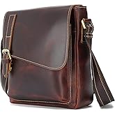 Masa Kawa Leather Messenger Bag Small Crossbody Shoulder Bag Gift for Men Women Flap Over Man Purse Fits 10" Tablet