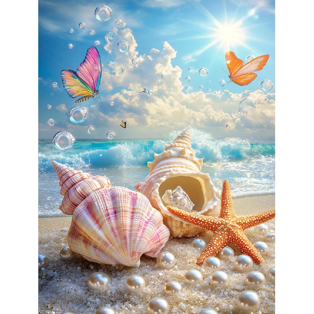 Photo 1 of ++2 PACK++VividMeng Beach Diamond Art Kits for Adults,Shell Diamond Painting Kit for Adults,DIY Full Drill Diamond Painting Shell Gem Art and Crafts 12x16inch