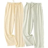 STMAHER 2 Pack Women's Cotton Pajama Bottoms Lightweight Sleep & Lounge Pants Plaid Sleepwear Long Pj Pants With Pocket